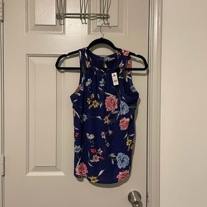 Express Blue Floral Cutout Top